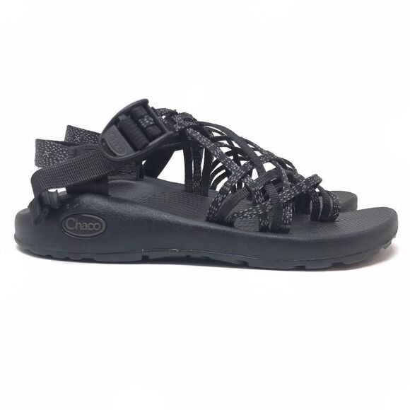 CHACO Cloud Black White Black Strappy ZX/2 Toe Loop Women's Sandals Size 7 - Picture 1 of 12